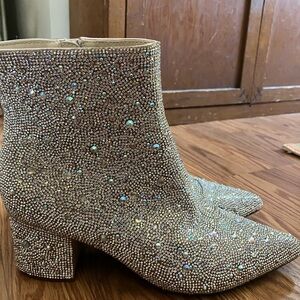 Betsey Johnson Silver Rhinestone Ankle Boots
